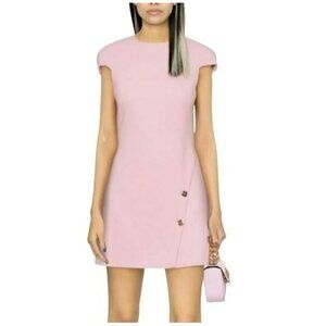 Versace $2125 Medusa Pink Capsleeve Gold Buttons Dress NWT Size IT 44 Medium